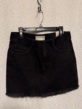 We The Free Black Frayed Hem Denim Mini Skirt